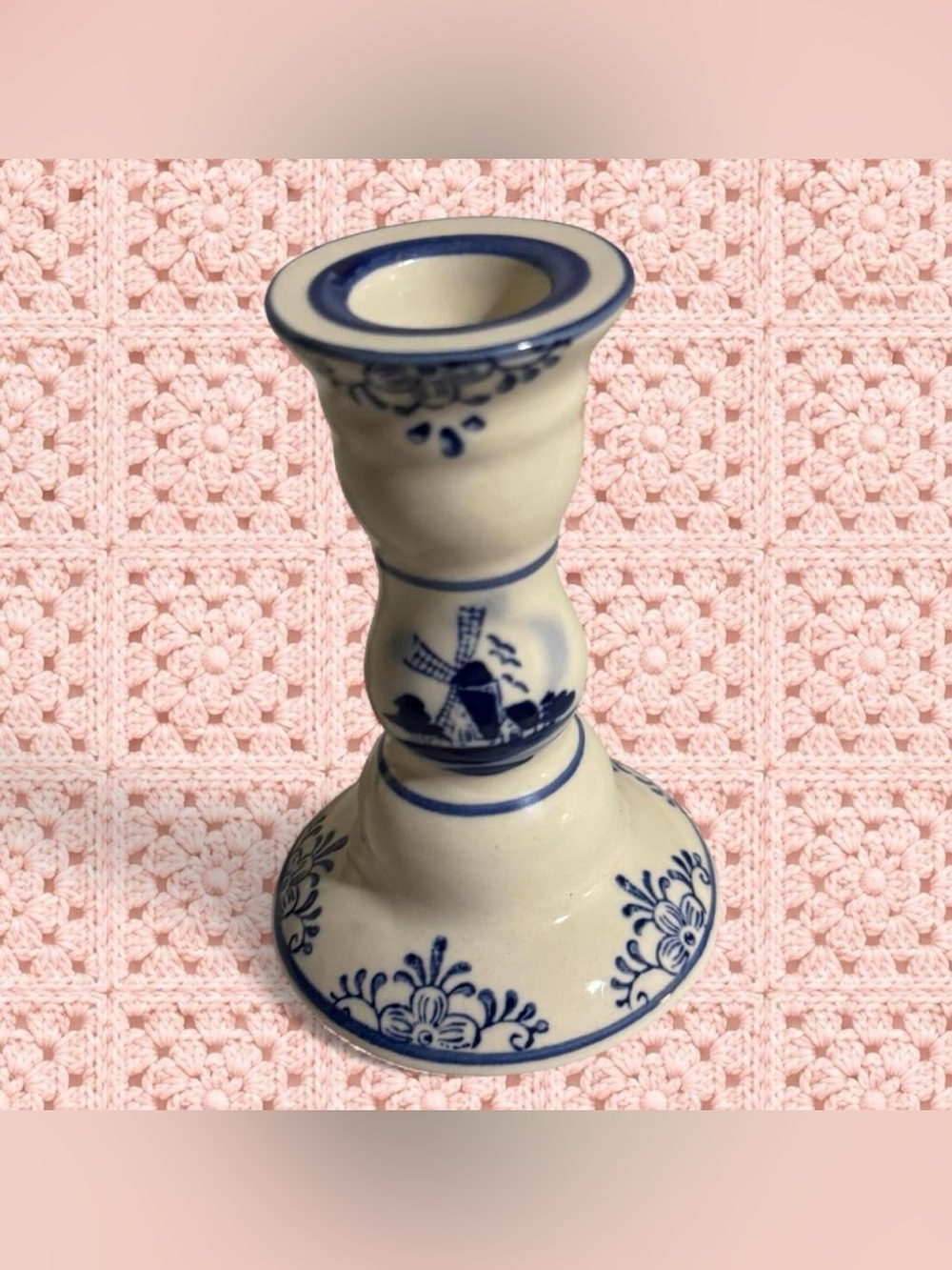 Delft Blue Holland Windmill Candlestick Holder
